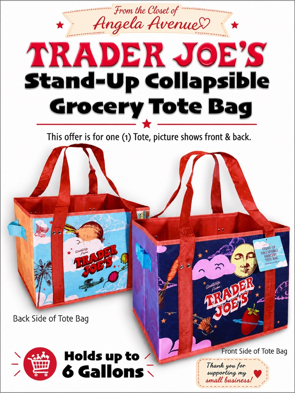 Trader Joe's Colorful Grocery Collectible Tote Bag NEW